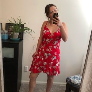 H&M red floral wrap dress